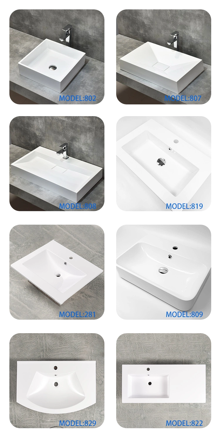 Integrated Countertop Man-Made Solid Surface Stone Acrylic Resin Bathroom Vanity Basin Wash Sink