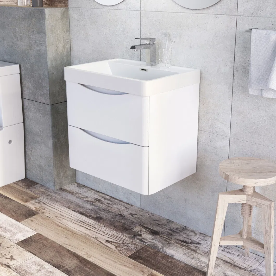 Bathroom Cloakroom PVC Wall Hung Two Drawers Vanity Unit with Polymarble Basin