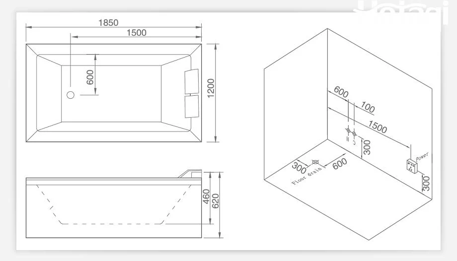 Hotaqi Bathtub Factory Direct Supply Indoor Acrylic Two People Massage Bathtub