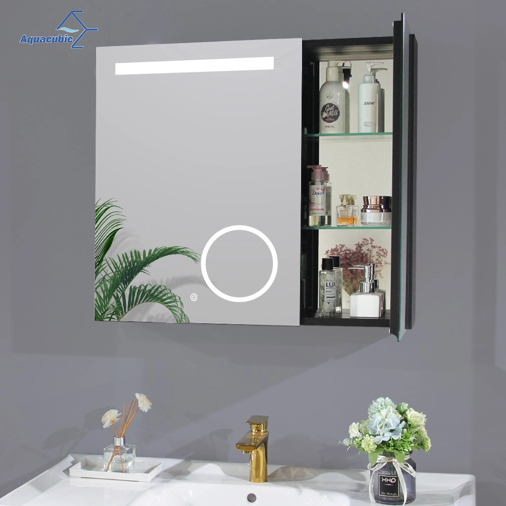 Aquacubic Wall Mounted 33*25 Inch Magnifying Mirror Waterproof Makeup Mirror LED Silver Mirror Cabinet Bathroom