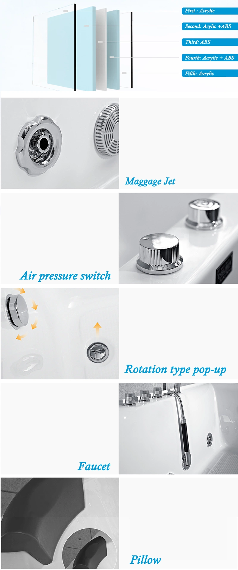 Foshan Acrylic Massage Bathtub Factory Directly Supply Sanitary Tub (Bt-A1011)