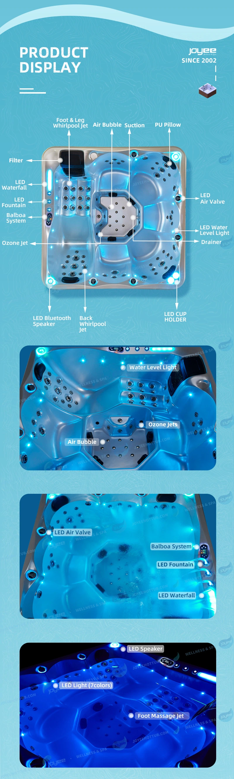 Joyee Sexy Massage SPA Outdoor Acrylic 6 Persons Hot Tub