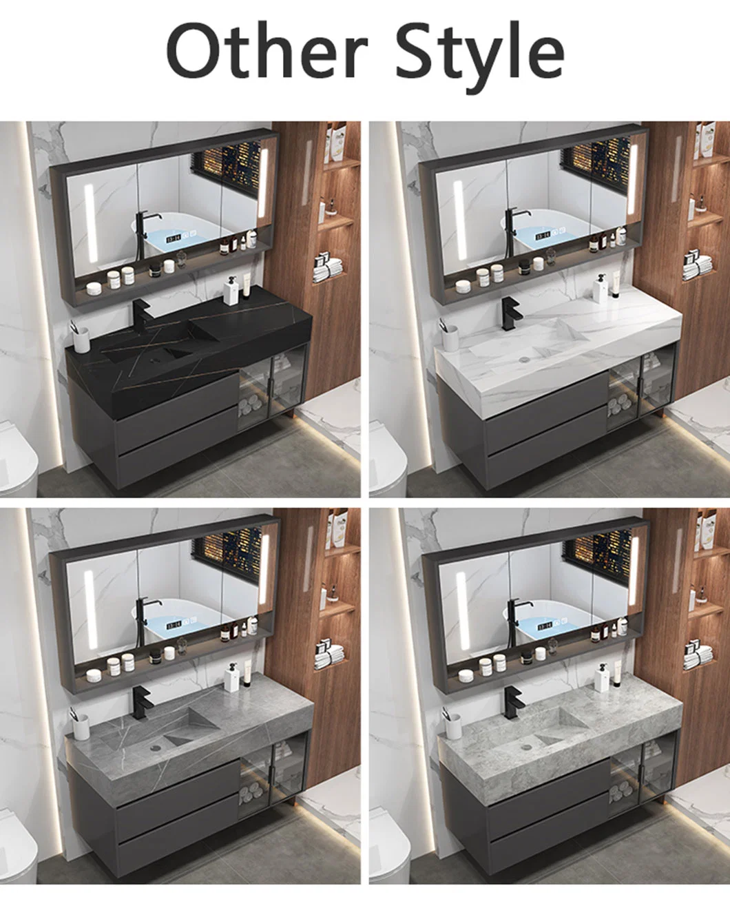 Marbled Small Size Floor Standing Bathroom Vanity Cabinets Furniture with Sink Mirror