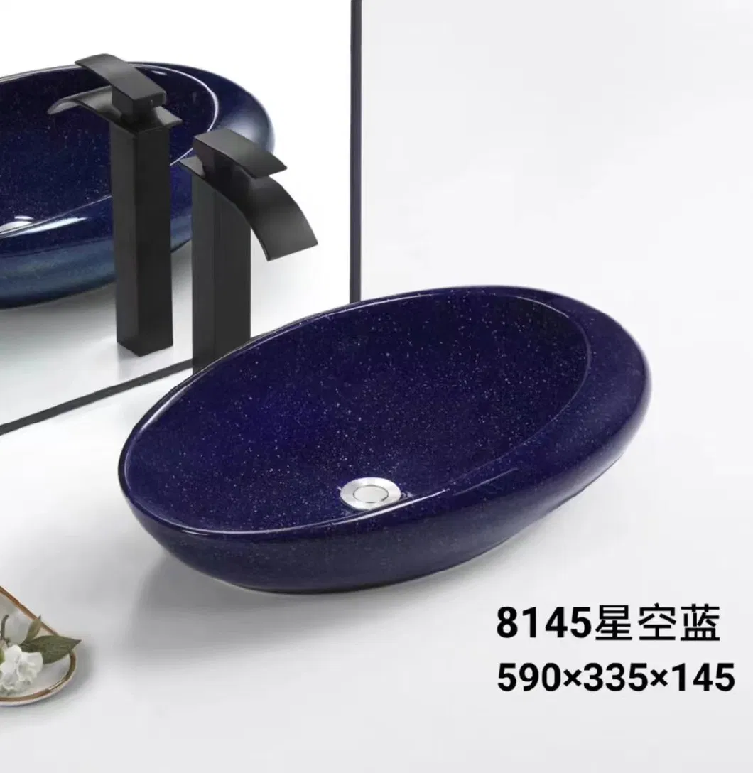 Fashion Ceramic Hand Wash Basin Black Matte Marble Above Counter Vanity Cabinet Bathroom Sink
