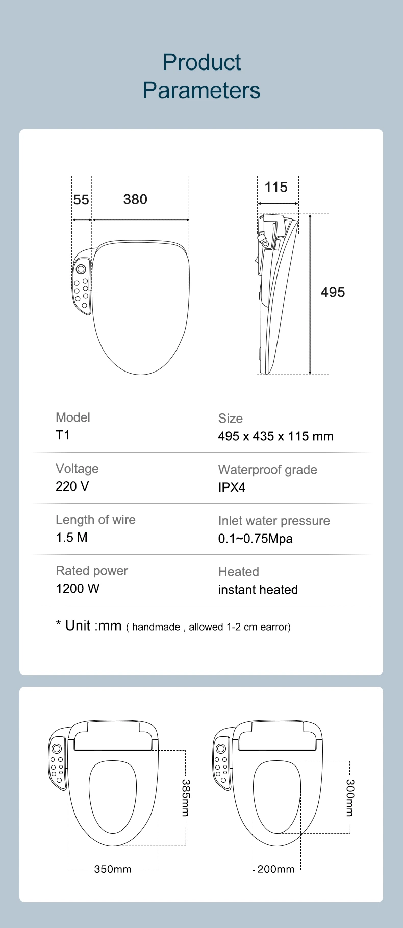 High Quality Customization Automatic Open Electric Intelligent Toilet Seat for Toilet Bowl