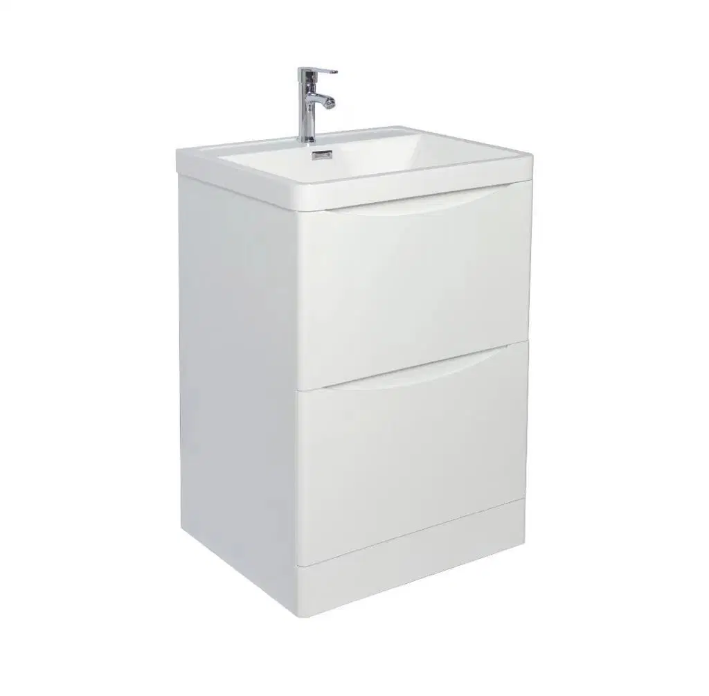 Bathroom Cloakroom PVC Wall Hung Two Drawers Vanity Unit with Polymarble Basin