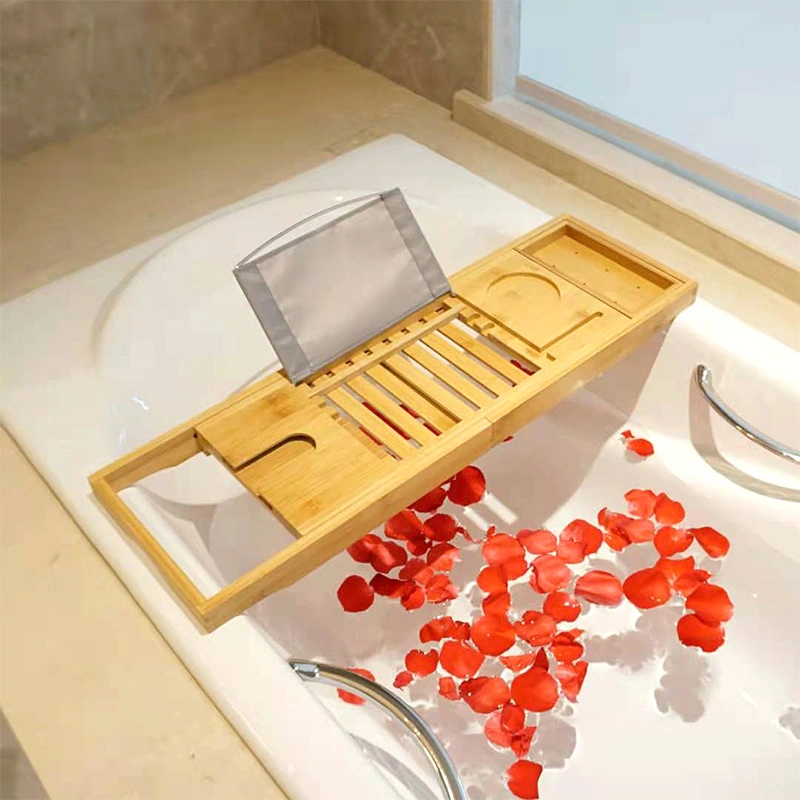 Multi-Functional Bath Stand Telescopic Storage Bathtub Caddy Bamboo Tray Organizing Wine Phone