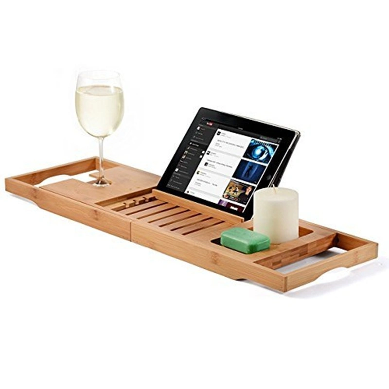 Multi-Functional Bath Stand Telescopic Storage Bathtub Caddy Bamboo Tray Organizing Wine Phone