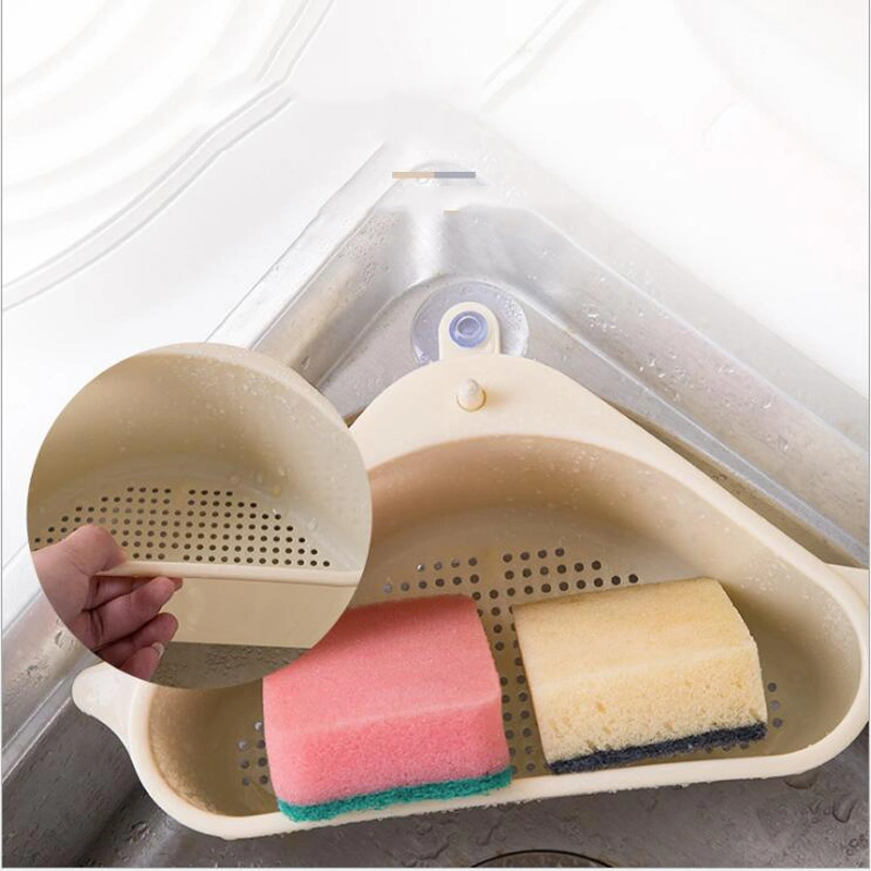 Sink Shelf Soap Sponge Drain Rack, Soap Dispenser for Kitchen Sink with Sponge Holder Corner Sink Storage Basket, Sink Caddy Soap Organizer Suction Cup Esg12178