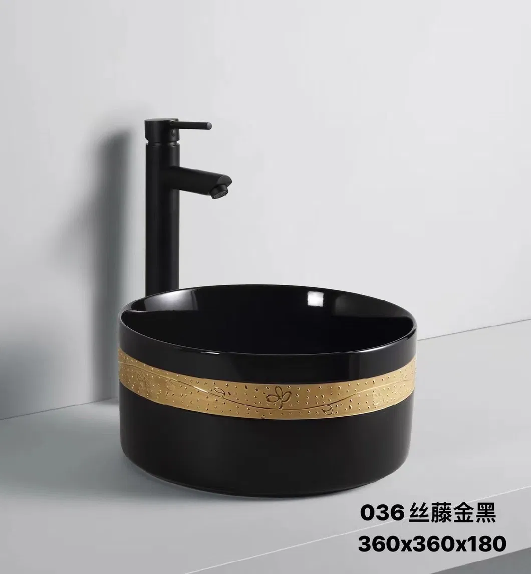 Fashion Ceramic Hand Wash Basin Black Matte Marble Above Counter Vanity Cabinet Bathroom Sink