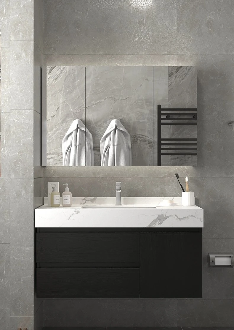 Classic MDF Bathroom Cabinet for Rock Wash Basin Bathroom Vanity with LED Smart Mirror