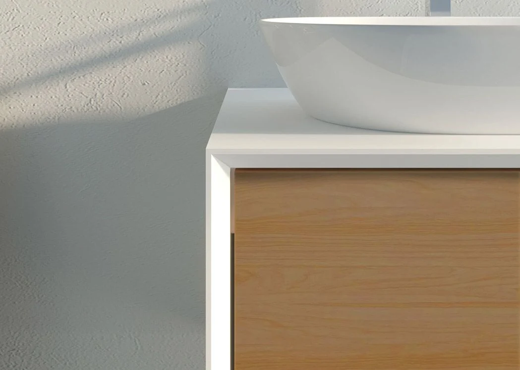 Wall Hung 1400mm Bathroom Cabinet Natural Wood and White