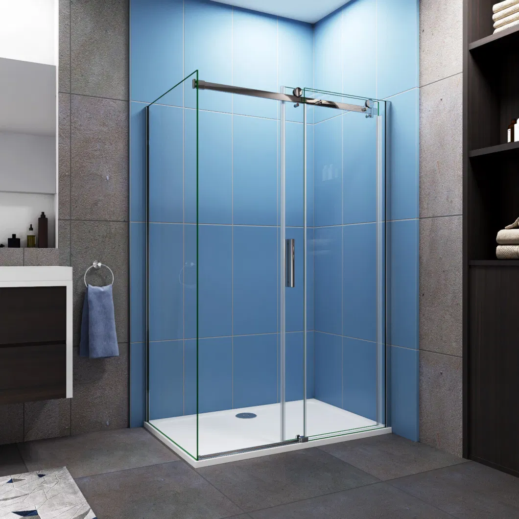 Frameless Sliding Shower Enclosure Door and Tray 6mm Glass Screen