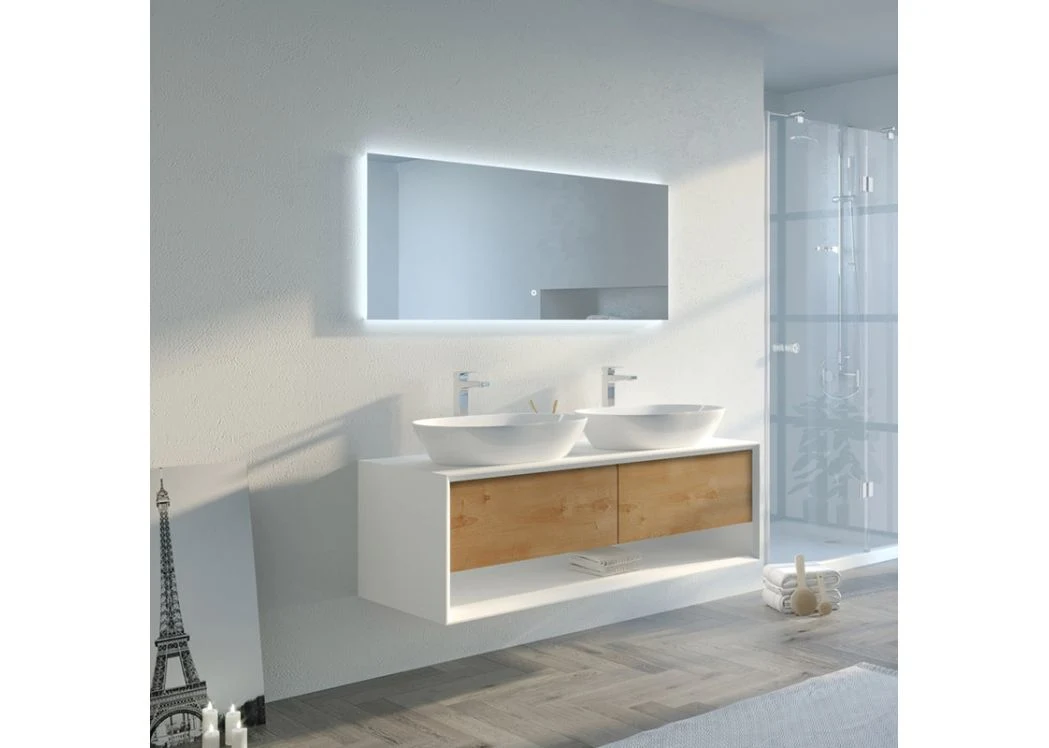 Wall Hung 1400mm Bathroom Cabinet Natural Wood and White