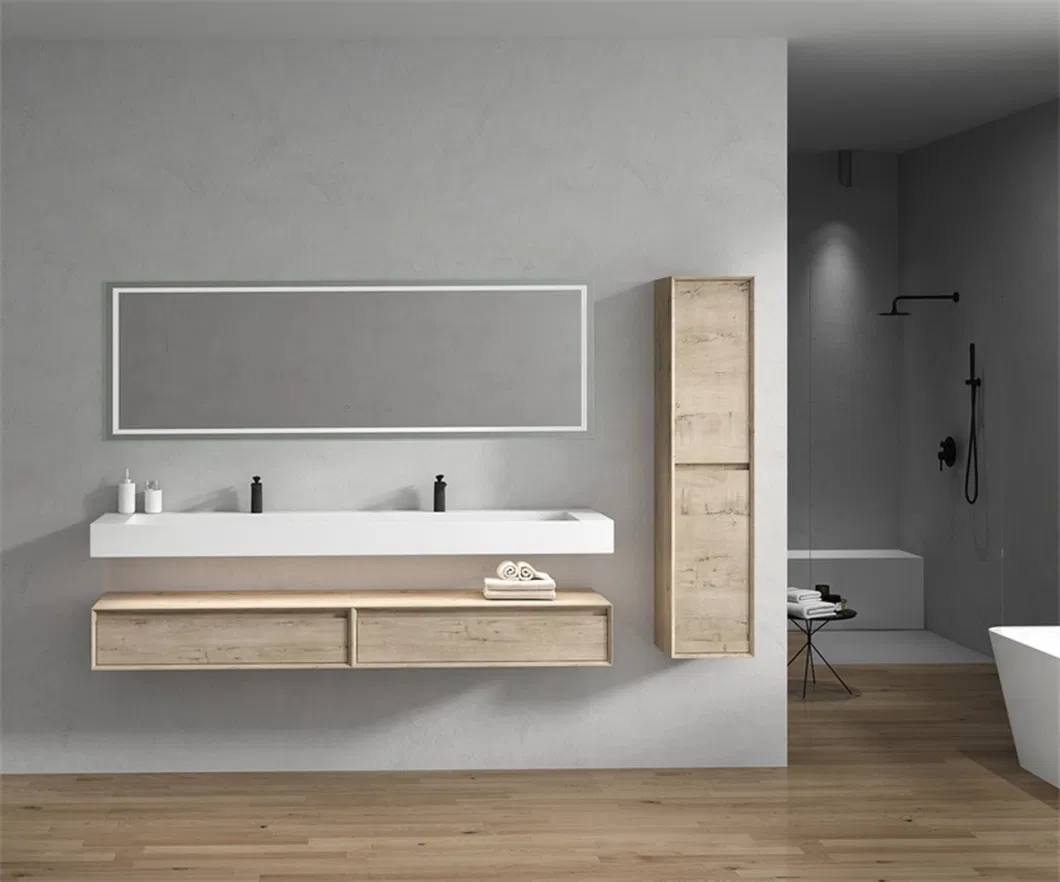 Wall Mounted Modern Bathroom Vanity Double Sink 3 Drawers 3 Drawers with Side Cabinet Bathroom Vanity