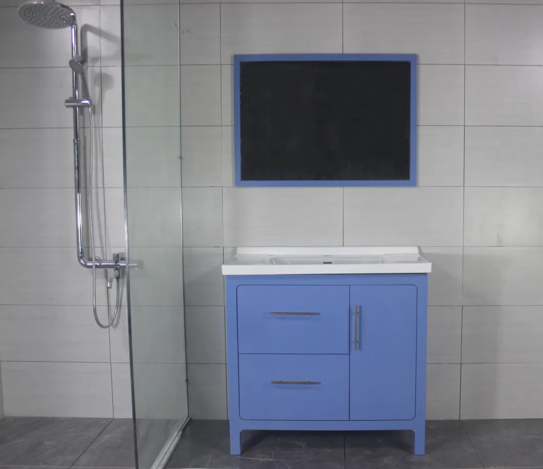 32 Inch Bathroom High Matte Blue Free-Standing Vanity Unit Cabinet Furniture