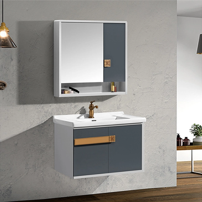 Eco-Friendly Material Factory Cheap Bathroom Vanity PVC Bathroom Mirror Cabinet Ceramic Sink