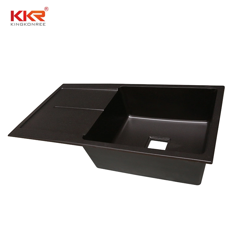 Double Bowls Marble Looks Black Quartz Stone Kitchen Sink