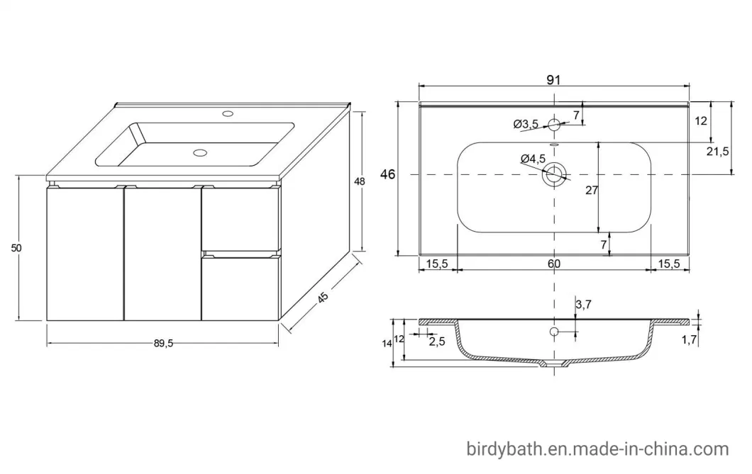 Modern Suspended Bathroom Furniture in Wood with a Large Ceramic Sink