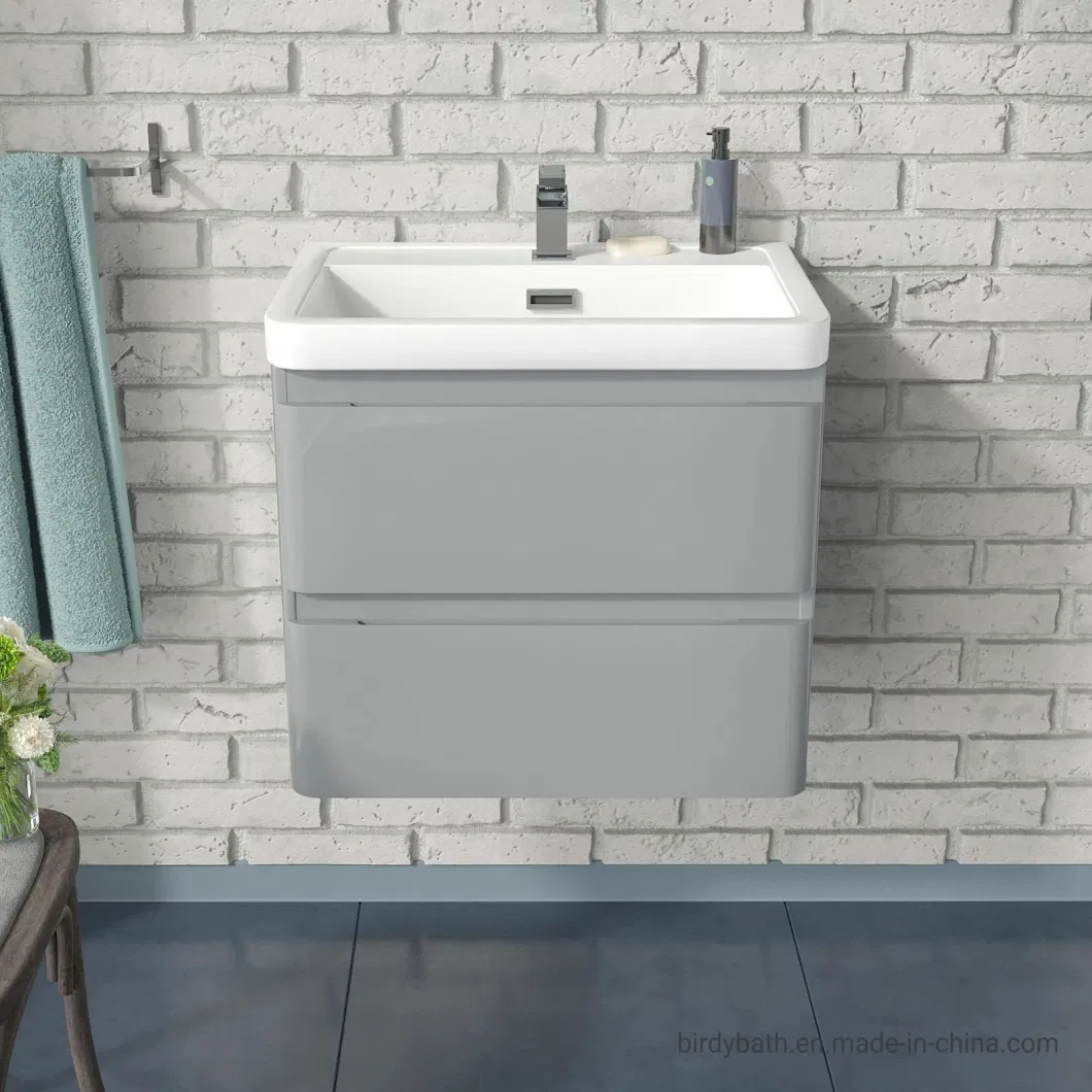 Light Grey 600mm Bathroom Basin Sink Wall Hung Vanity Unit