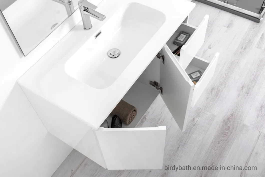 Modern Suspended Bathroom Furniture in Wood with a Large Ceramic Sink