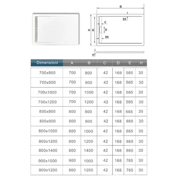 Rectangular Shower Tray Shower Plate Volcanic Stone and Mixed Resin Finish White Stone Rough Ultraslim 4cm Anti-Slip Anti-Bacterial