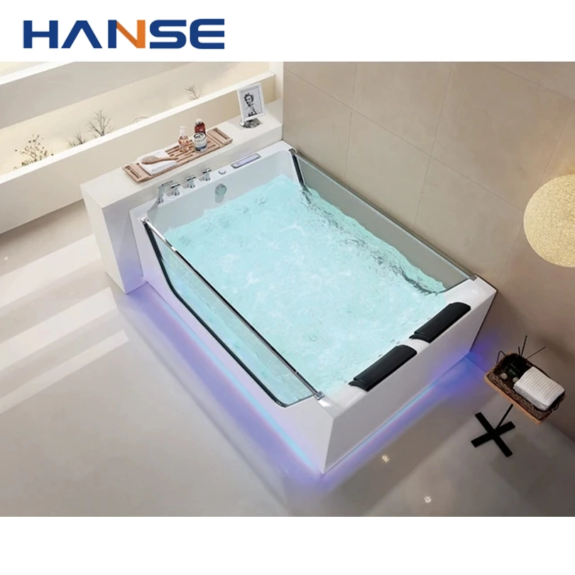 Acrylic Hydromassage Air Jet Square Freestanding SPA Massage Bathtub with LED Light