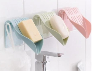 V Shape Plastic Self Draining Waterfall Soap Tray for Shower Bathroom Kitchen