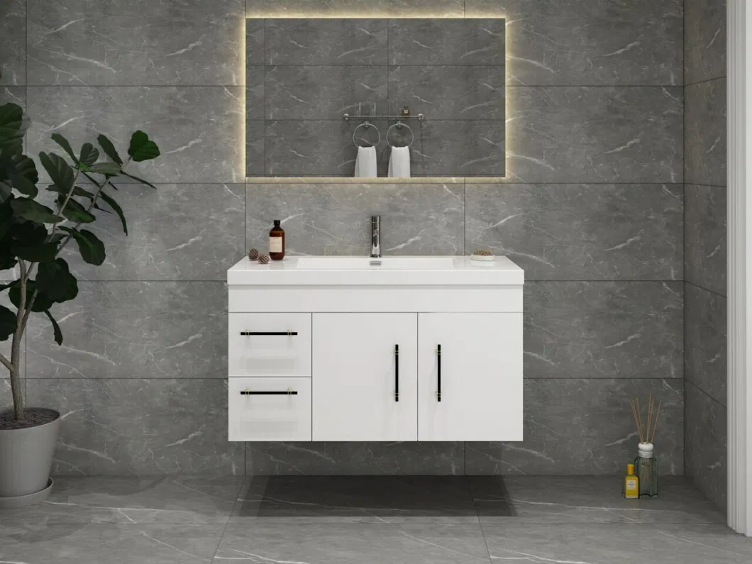 Good Quality Fashion Design White Wood Bathroom Cabinet Free Standing Double Ceramic Sinks Bathroom Cabinet