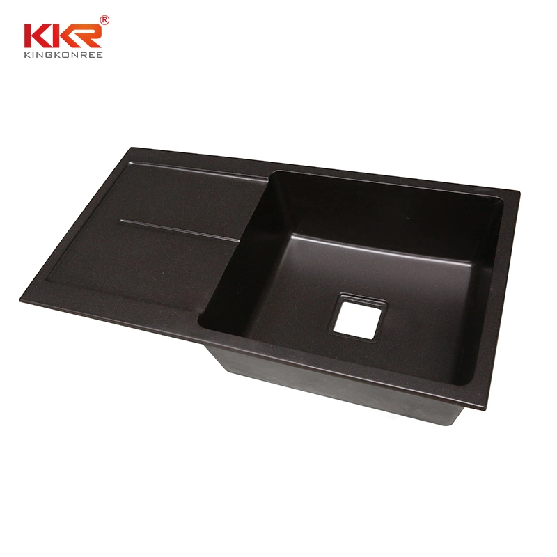 Double Bowls Marble Looks Black Quartz Stone Kitchen Sink