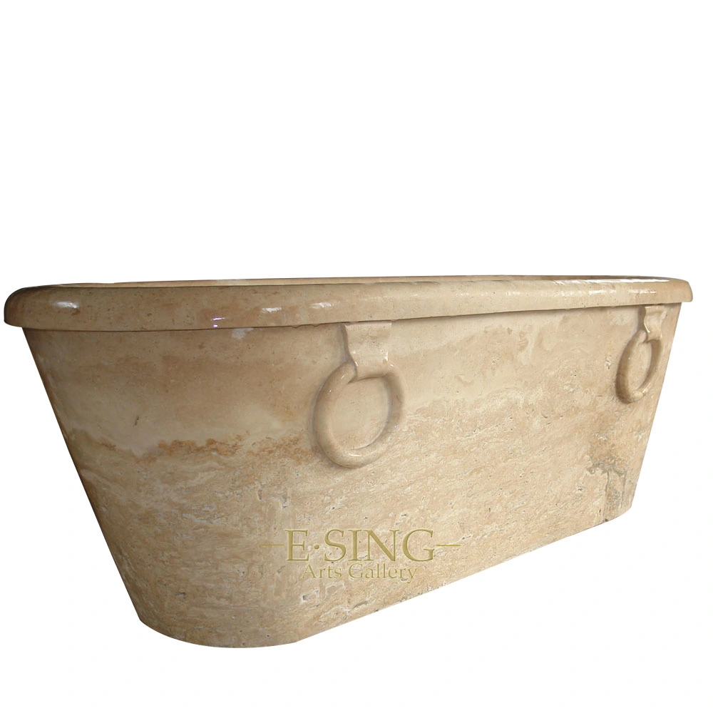 Home Used Cheap Natural Stone Bath Tub Yellow Marble Round Stone Bathtub for Fat People