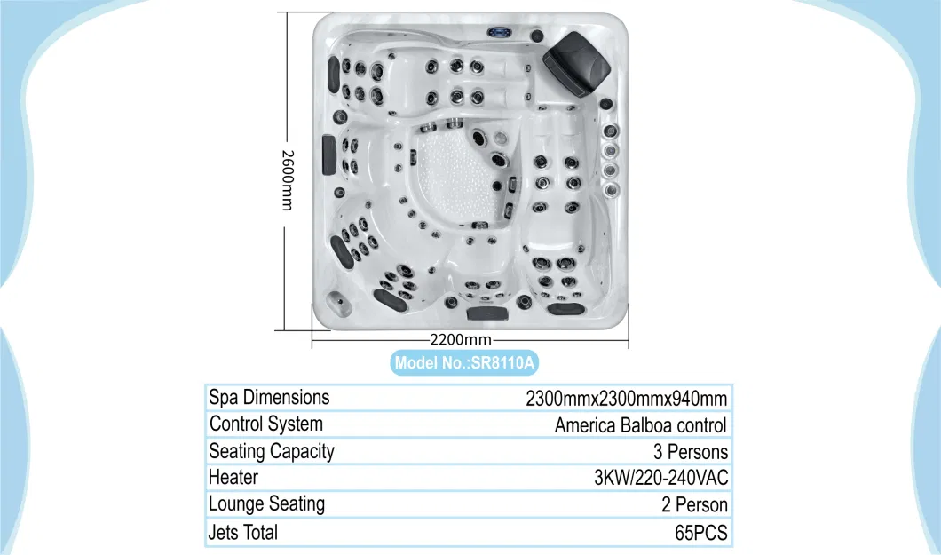 Sunrans 5 Person Balboa Acrylic Hot Tubs and Whirlpool SPA Bathtub Outdoor with Covers