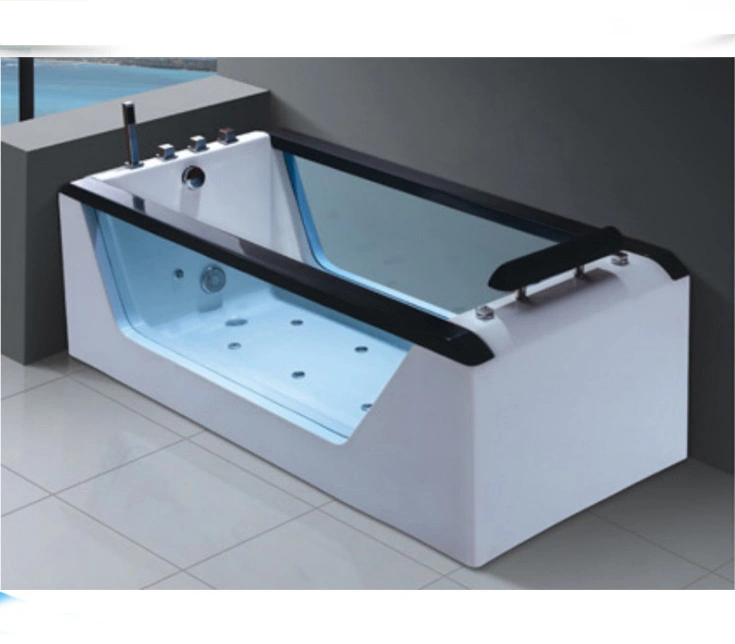 Home Acrylic Black Handrail Bathtub Double-Sided Transparent Glass Freestanding Massage Bathtub