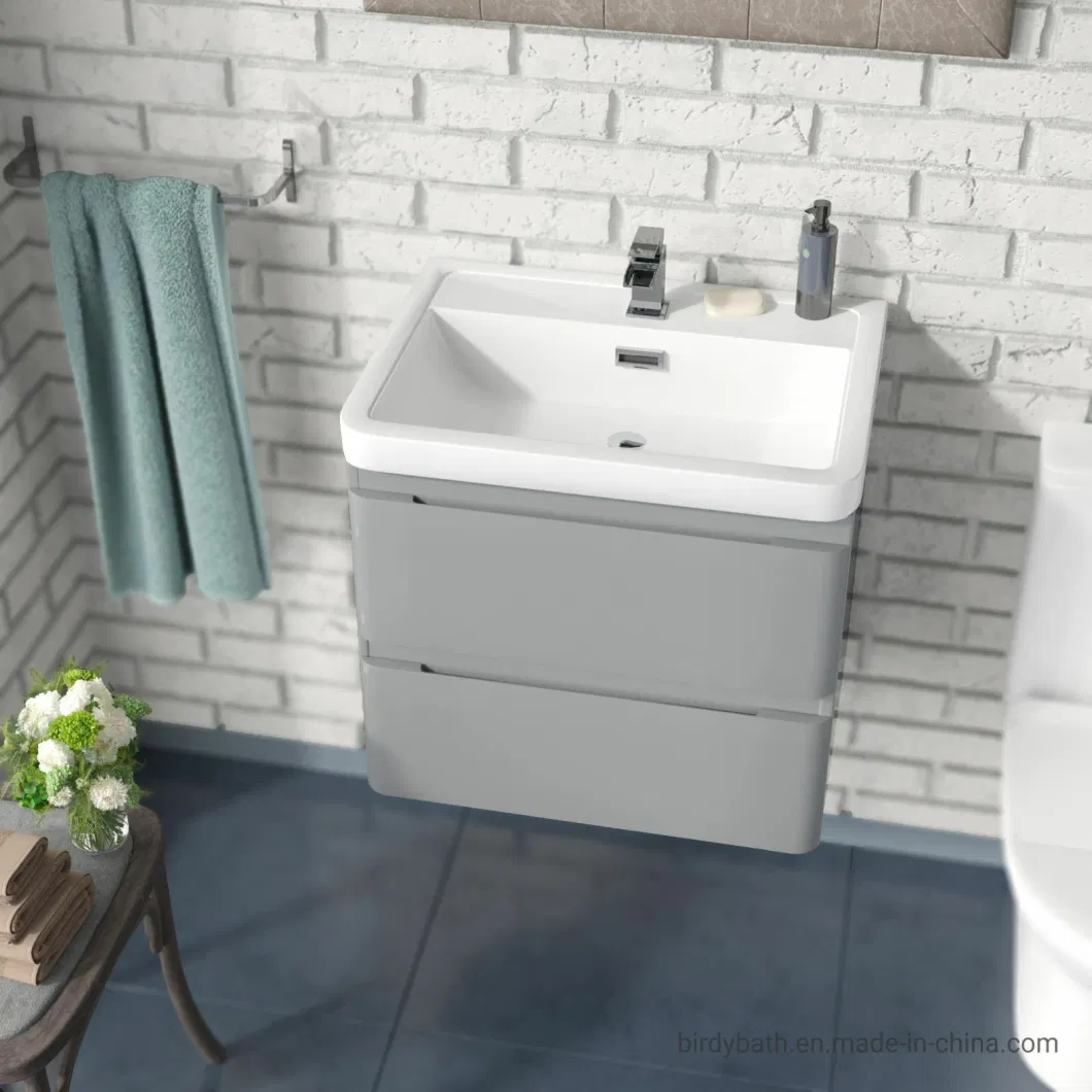 Light Grey 600mm Bathroom Basin Sink Wall Hung Vanity Unit