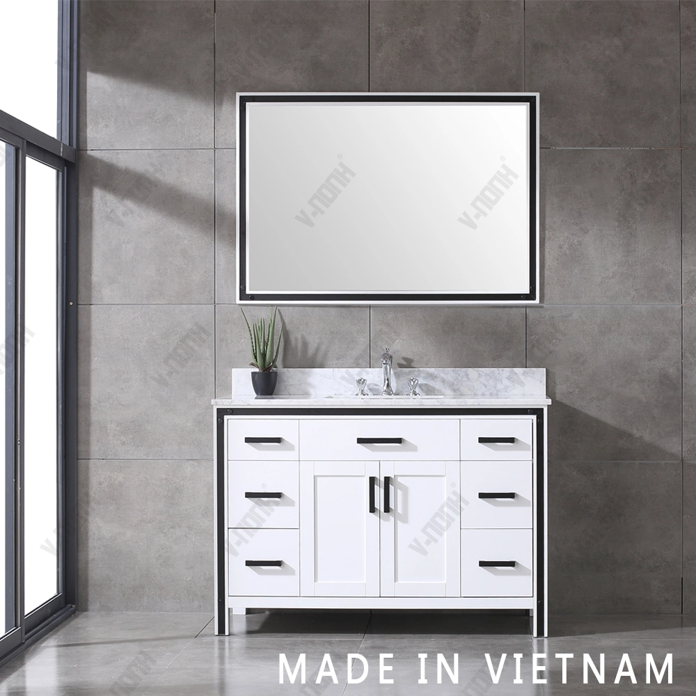 48inch Double Sink Free-Standing Solid Wood Matt White Cabinet Bathroom Vanity