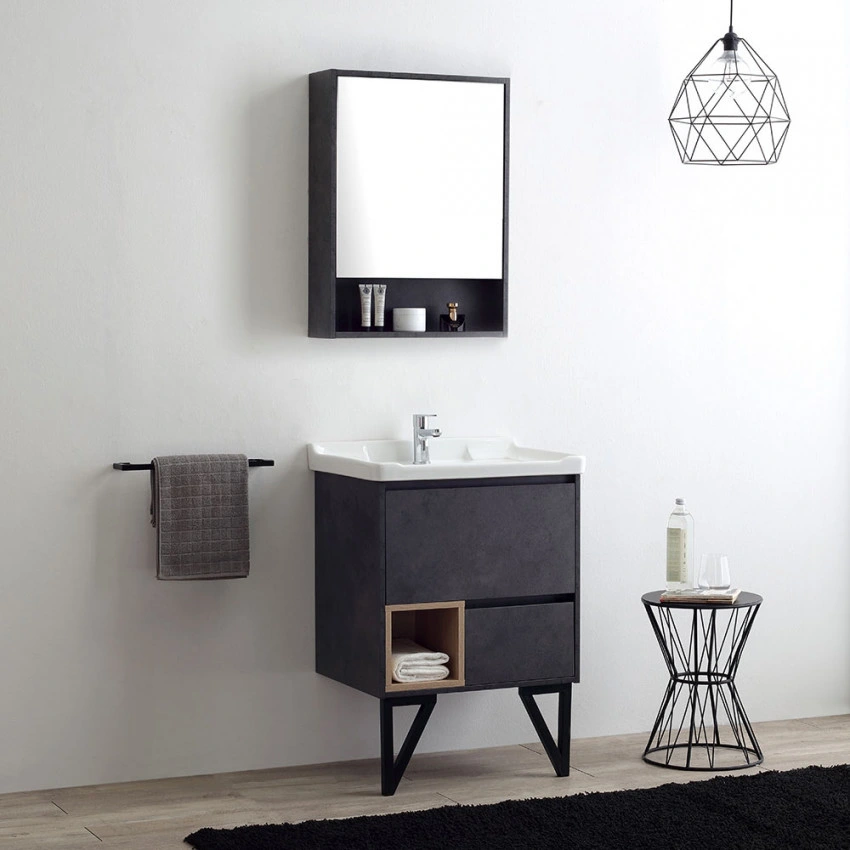 2024 Hot Selling Modern Bathroom Cabinet Oak with Drawer Wholesale European Design Modern Wall Mounted Cabinet Furniture Ceramic Basin Bathroom Furniture Vanity