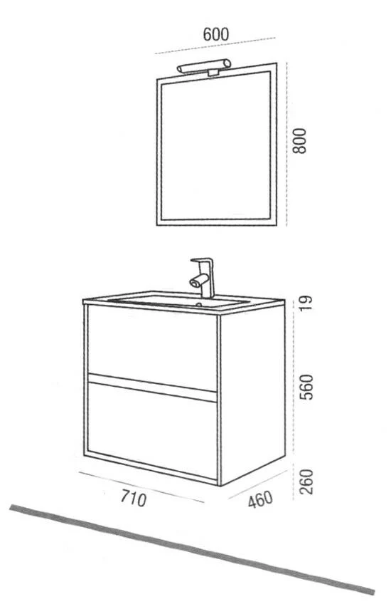 Bathroom Furniture Mobile Suspended Wood 70 Mirror Porcelain Washbasin Design Lamp