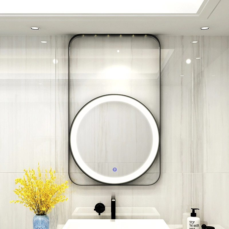 Gold with Touch Screen Suspended LED Cosmetic Mirror Metal Frame Bathroom Mirrors