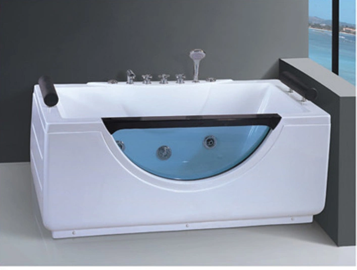Home Acrylic Black Handrail Bathtub Double-Sided Transparent Glass Freestanding Massage Bathtub