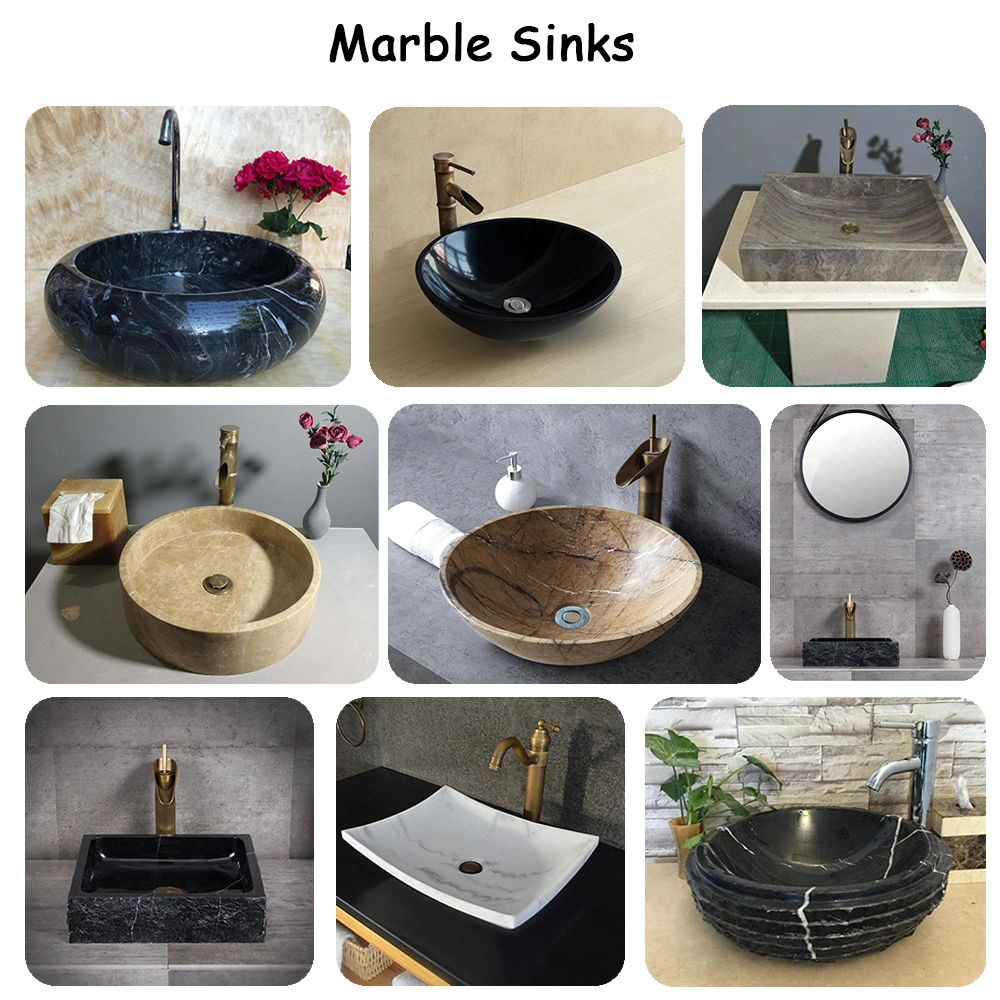 White Sandstone Yellow Wooden Sandstone Stone Basin Vanity Unit for Bathroom Sink Design