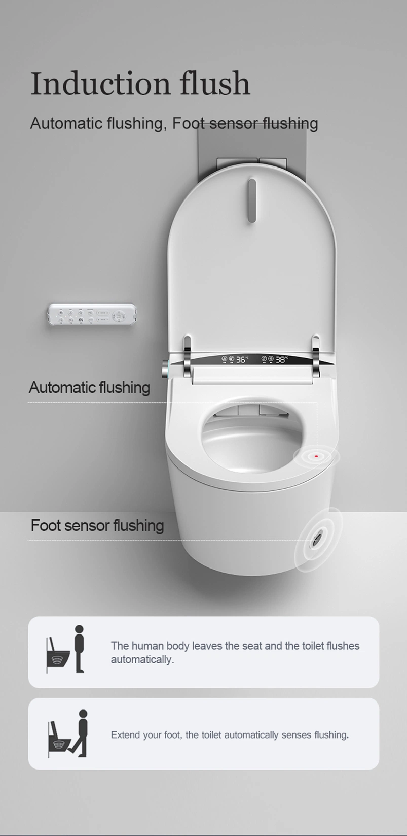 Intelligent Smart Toilet with Automatic Flush, Remote Control, Voice Command, Seat Heating, and Innovative Features for Modern Bathroom Furniture