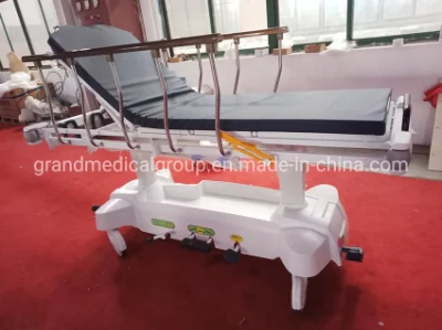 China Hot Sale Factory Made CE ISO FDA Approved Hydraulic Back Adjustable Ambulance Stretcher Trolley Hospital Bed Stretcher Trolley with Mattress