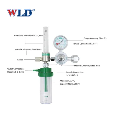 Cga 540 Humidifier Wall Type Flowmeter Oxygen Regulator with Parts Nut Tank