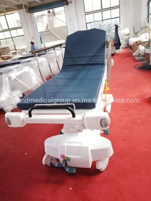 China Hot Sale Factory Made CE ISO FDA Approved Hydraulic Back Adjustable Ambulance Stretcher Trolley Hospital Bed Stretcher Trolley with Mattress