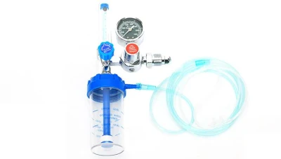 One gauge type high oxygen flow oxygen regulator with humidifier sets