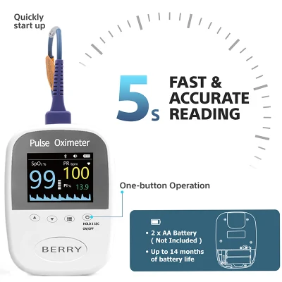 Berry Bm1000A Bluetooth Portable Handheld Fingertip Pulse Oximeter for Neonate/Child/Adult Sensor