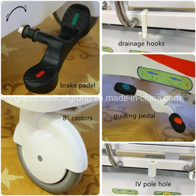 China Hot Sale Factory Made CE ISO FDA Approved Hydraulic Back Adjustable Ambulance Stretcher Trolley Hospital Bed Stretcher Trolley with Mattress