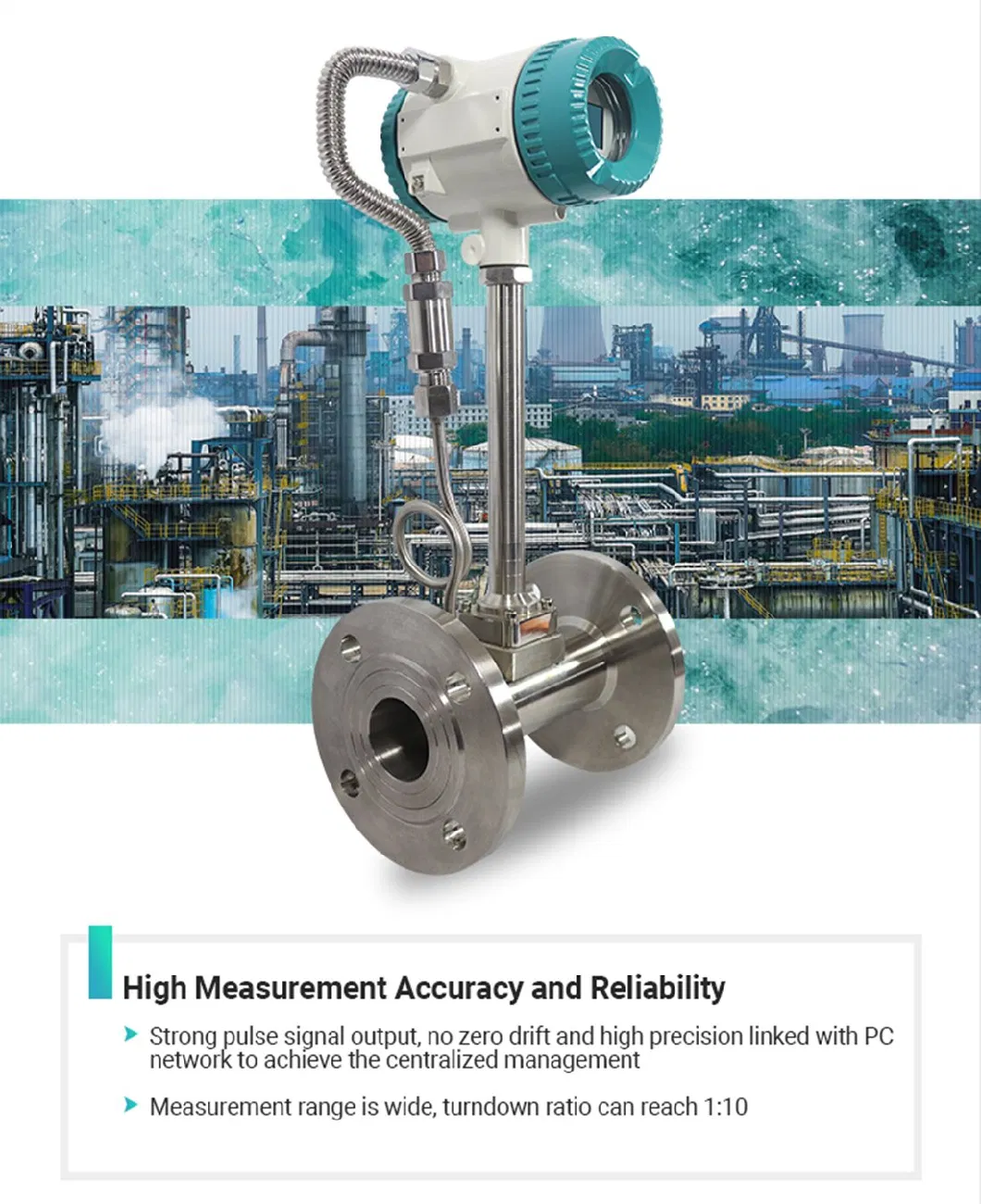 Compressed Air Oxygen Gas Industrial Steam Vortex Flowmeter