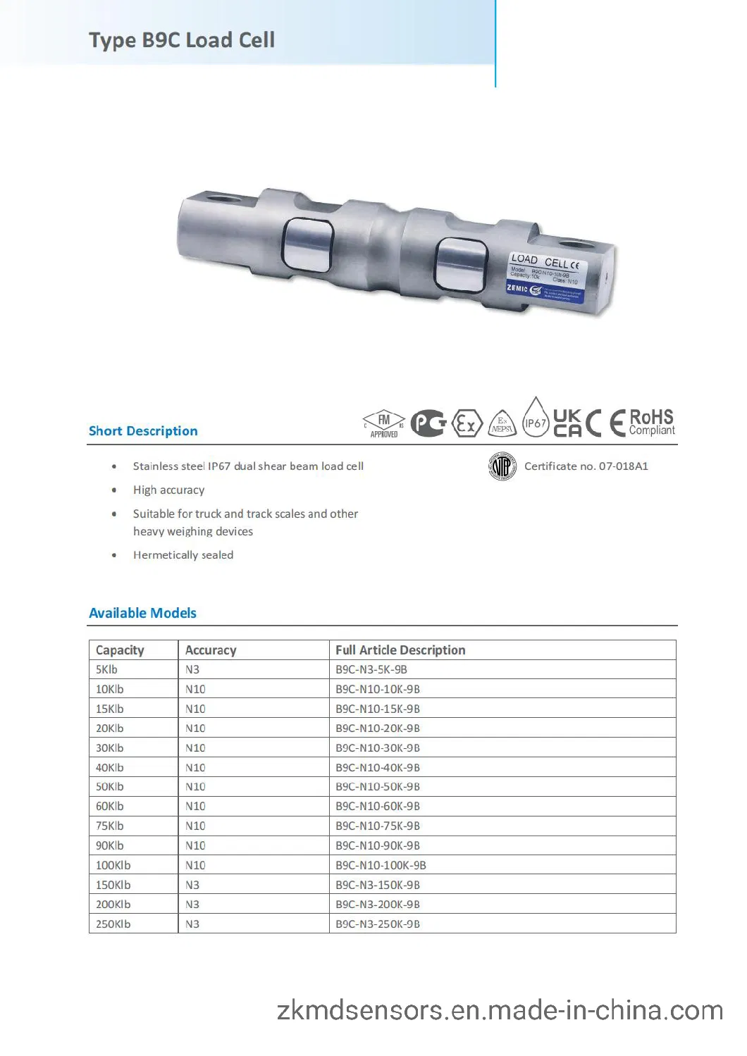 Zemic High Stable Piezoresistive Pressure Sensor with Silicon Oil Filled Technology