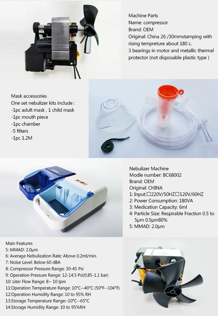 Fofo Custom Medical Durable Compressor Nebulizer Machine Nebulizer with Compartment